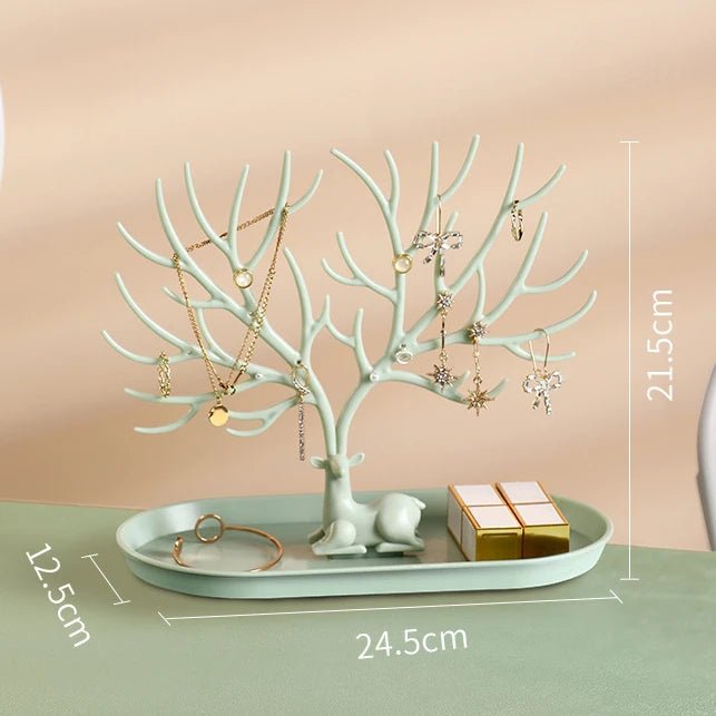 arbre à bijoux déco vert avec dimensions