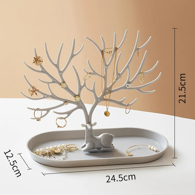 arbre à bijoux déco gris avec dimensions