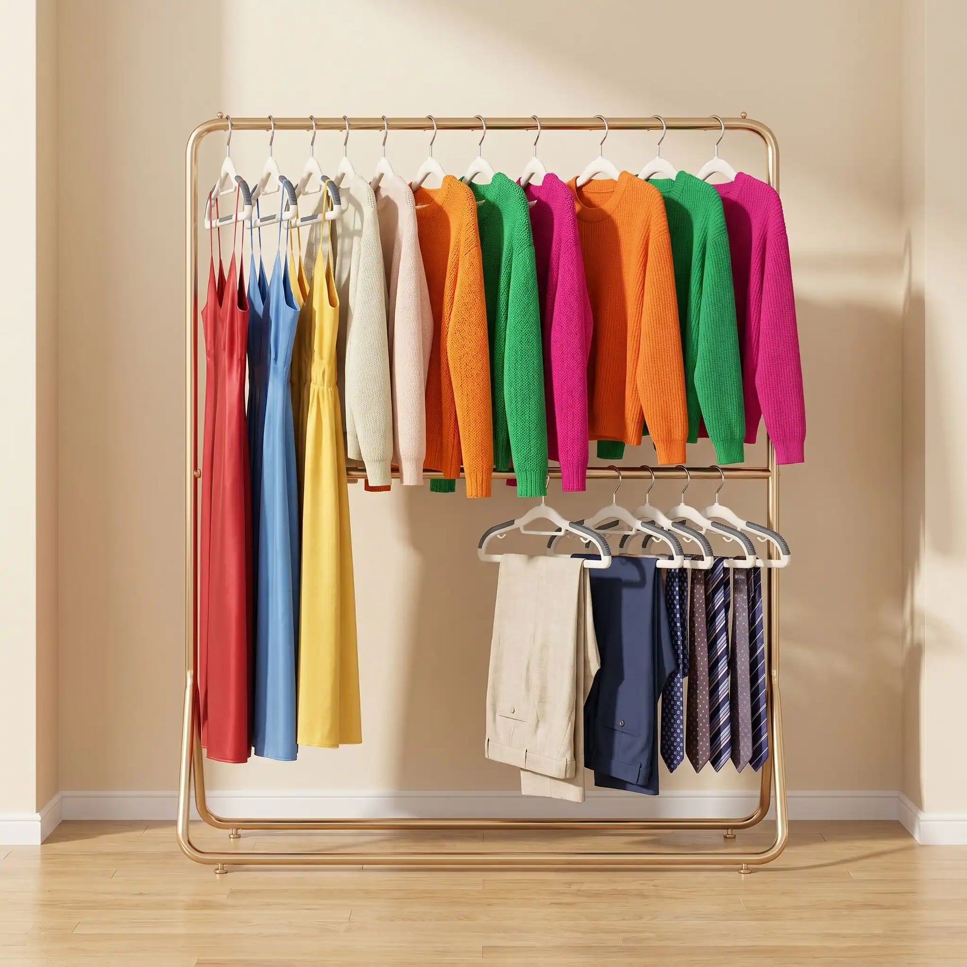 cintres tout en un avec vêtements sur portant à vêtements