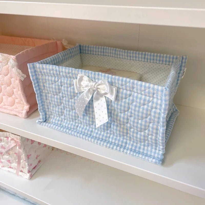 panier de rangement bleu vichy