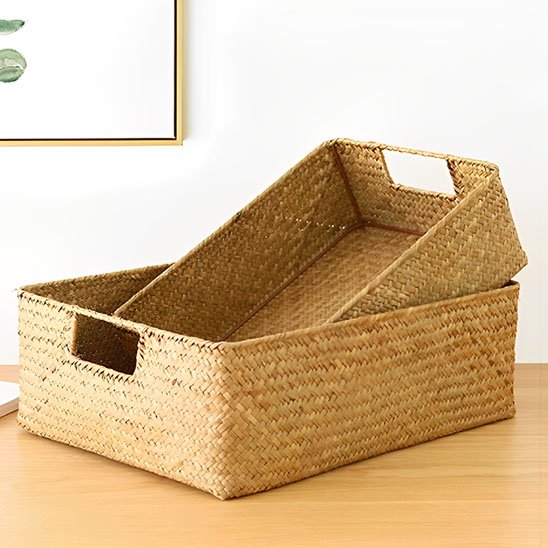 panier de rangement en osier vintage