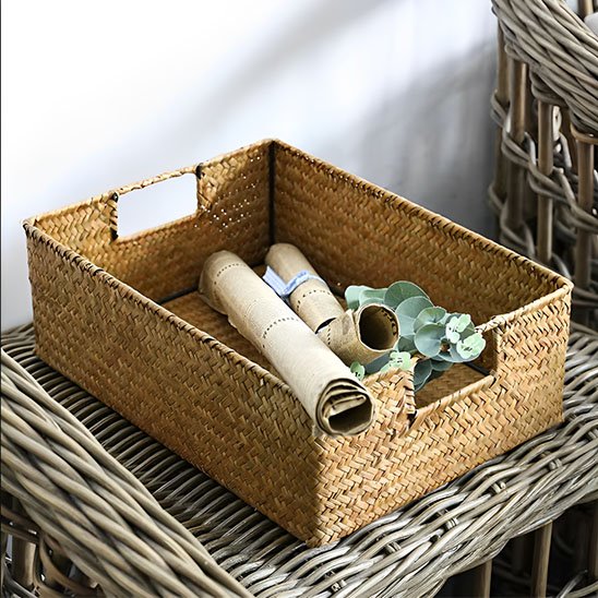 panier de rangement en osier vintage