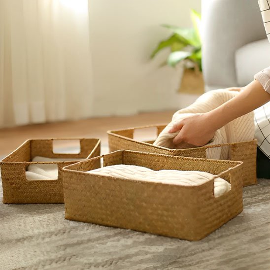 panier de rangement en osier vintage 