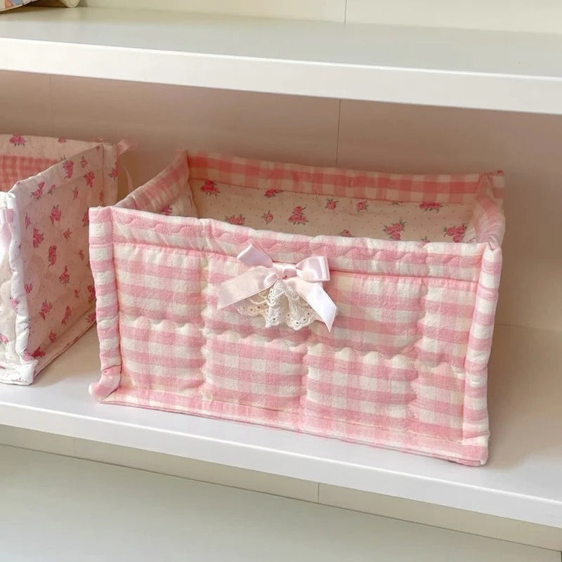 panier de rangement rose vichy