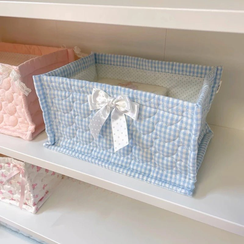 Panier en tissu bleu vichy