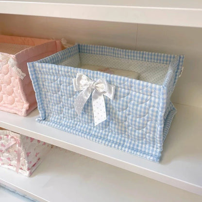 Panier en tissu bleu vichy